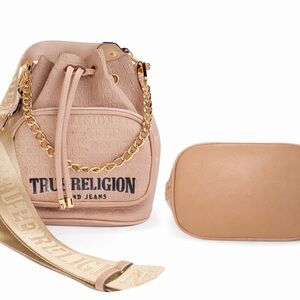 True Religion Tan Crossbody Bag with Gold Accents